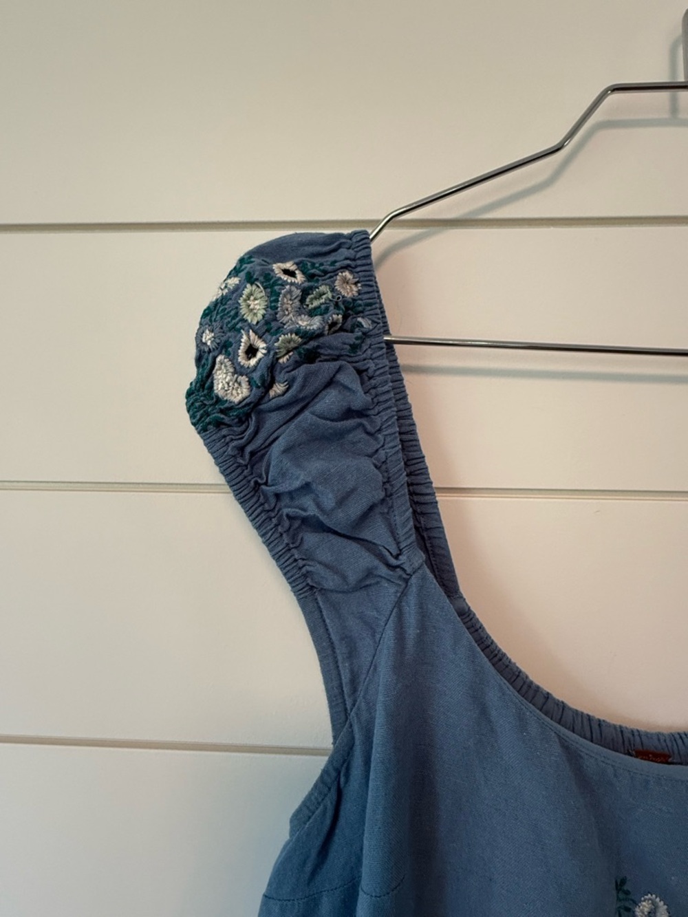 Free People Cap-Sleeve Blue Floral Embroidered Mini Dress - Picture 2 of 10